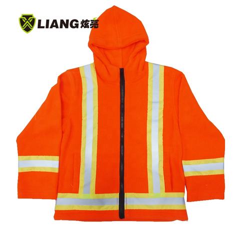 Orange 2 '' silver tape high visibility fleece back cross winter jacket mesh lined fleece two-tone contrast panel fleece