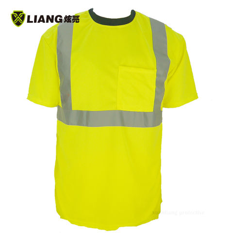 High visibility pocket short Sleeved T-shirt 100% polyester bird eyes knit with stock sample offer acceptable