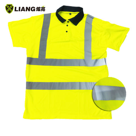 High visibility two-tone short Sleeved T-shirt 100% polyester POLO bird eyes knit with stock sample offer men's t shirt