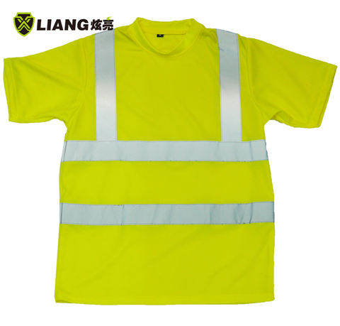 High visibility simple short Sleeved T-shirt 100% polyester POLO bird eyes knit heat transfer reflective tape men t shirt