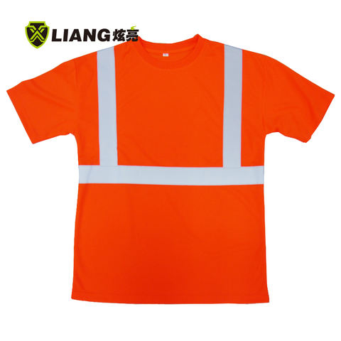 New High visibility simple short Sleeved T-shirt material polyester bird eyes knit reflective tape men t shirt