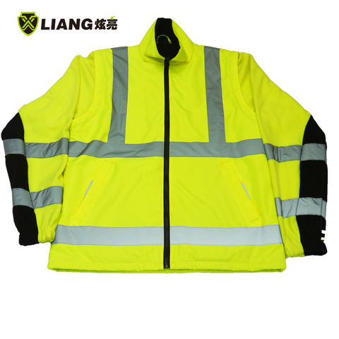 Hi Vis Contrast rain Jacket anti-pill durable fleece fabric men's reflective safety jacket