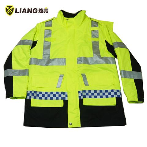 High Visibility traffic jacket pvc uniform reflective coat waterproof raincoats safety windproof oxford detachable safety jacket