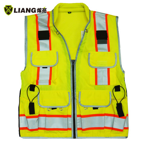 High visibility worker safety vest men multi-fuction reflective mesh construction vest