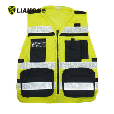 Engineer multi-pockets vest 2021 stand-up collar 2'' silver reflective tape safety vest multi-pocket construct construction vest